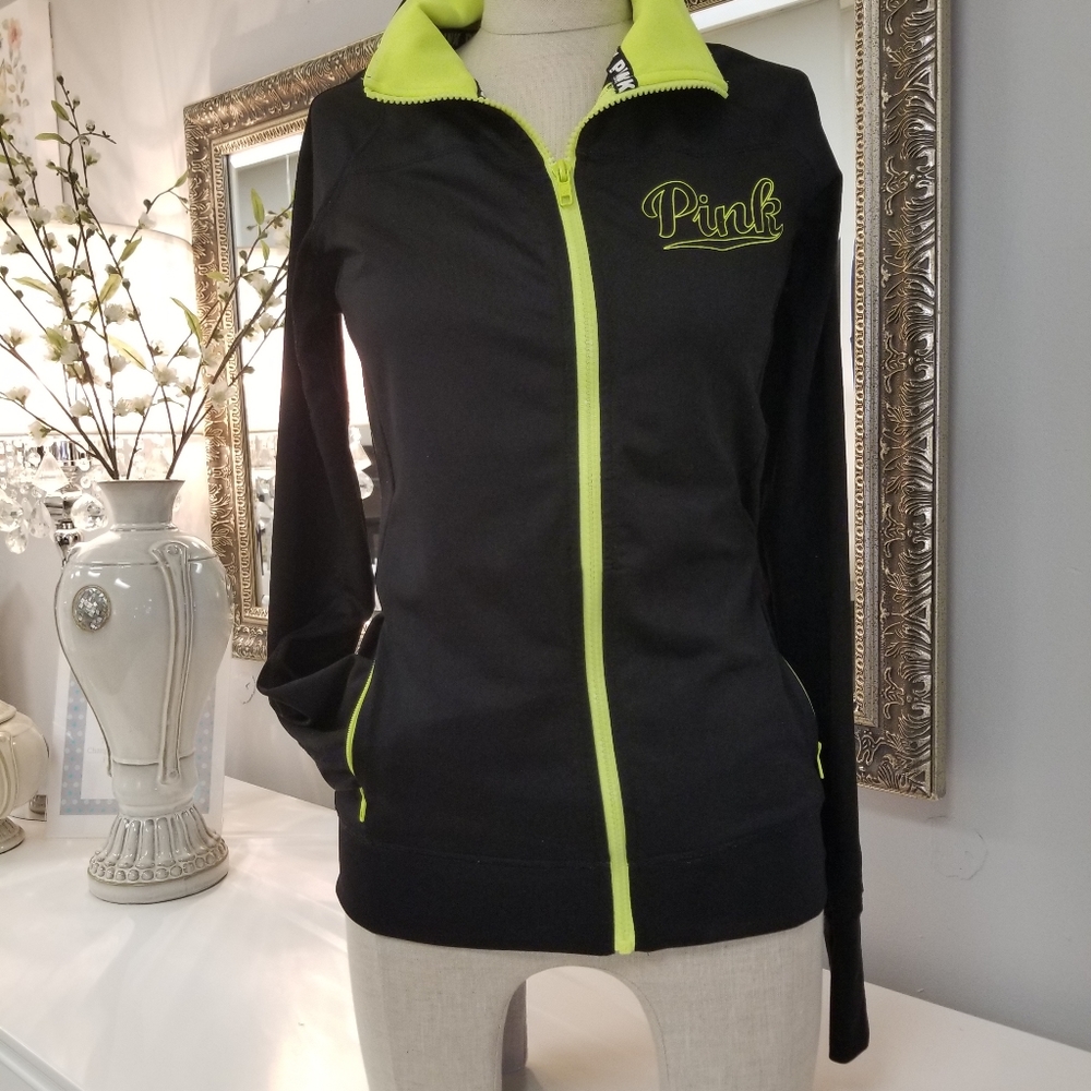 PINK Victoria's Secret black full zip jacket Sz XS